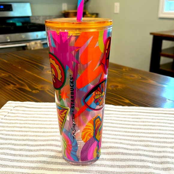 2023 Starbucks X Tim Singleton Colab Retro Glitter Cold cup in Venti 24oz. - Picture 4 of 13